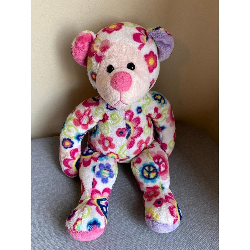 Douglas Bear Plush Peace Floral 11" Pink Face Nose Bright Teddy sku49